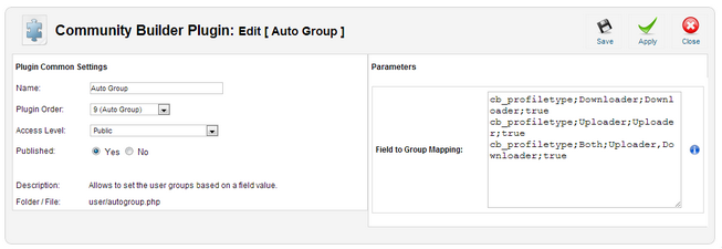 Auto Group plugin settings