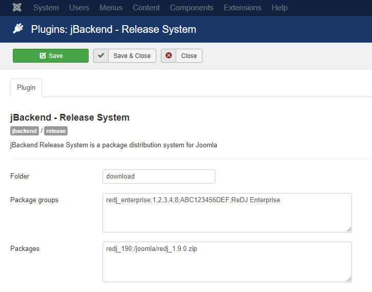 jBackend Release System Plugin Settings