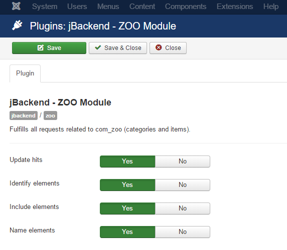 jBackend ZOO Plugin Settings